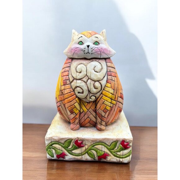 Jim Shore Colorful Cat Figurine - Orange, Pink, Green - Picture 1 of 6